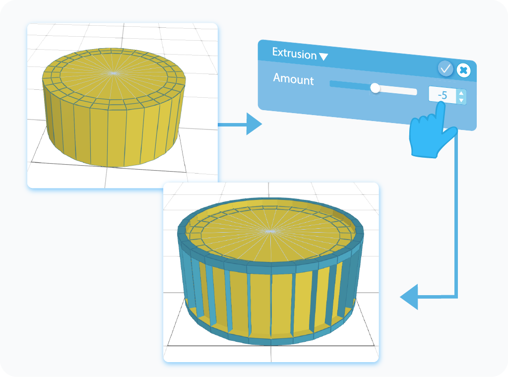 Customize the Amount setting in the Extrusion tool with the slider or text-box